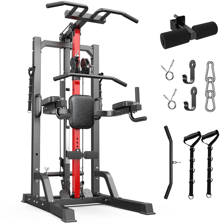 Ultimate Home Gym Machine - All-in-One High/Low Pulley System for Comprehensive Strength Training, Lat Pulldown, Rowing, and Leg Support