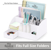 White Desktop Organizer - 9 Compartment Office Desk Accessories Organizer - Pen Holder