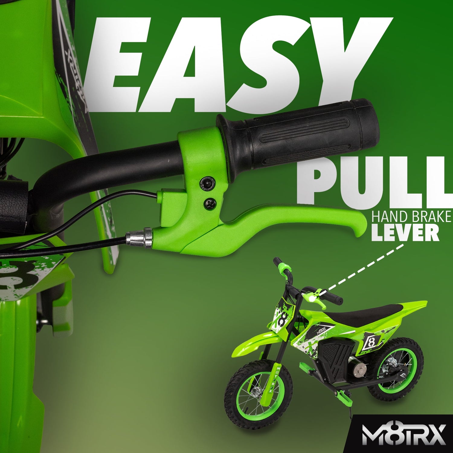 Unleash Adventure with the M8TRX Green 12V Mini Electric Dirt Bike - Perfect for Kids Aged 5 and Up!