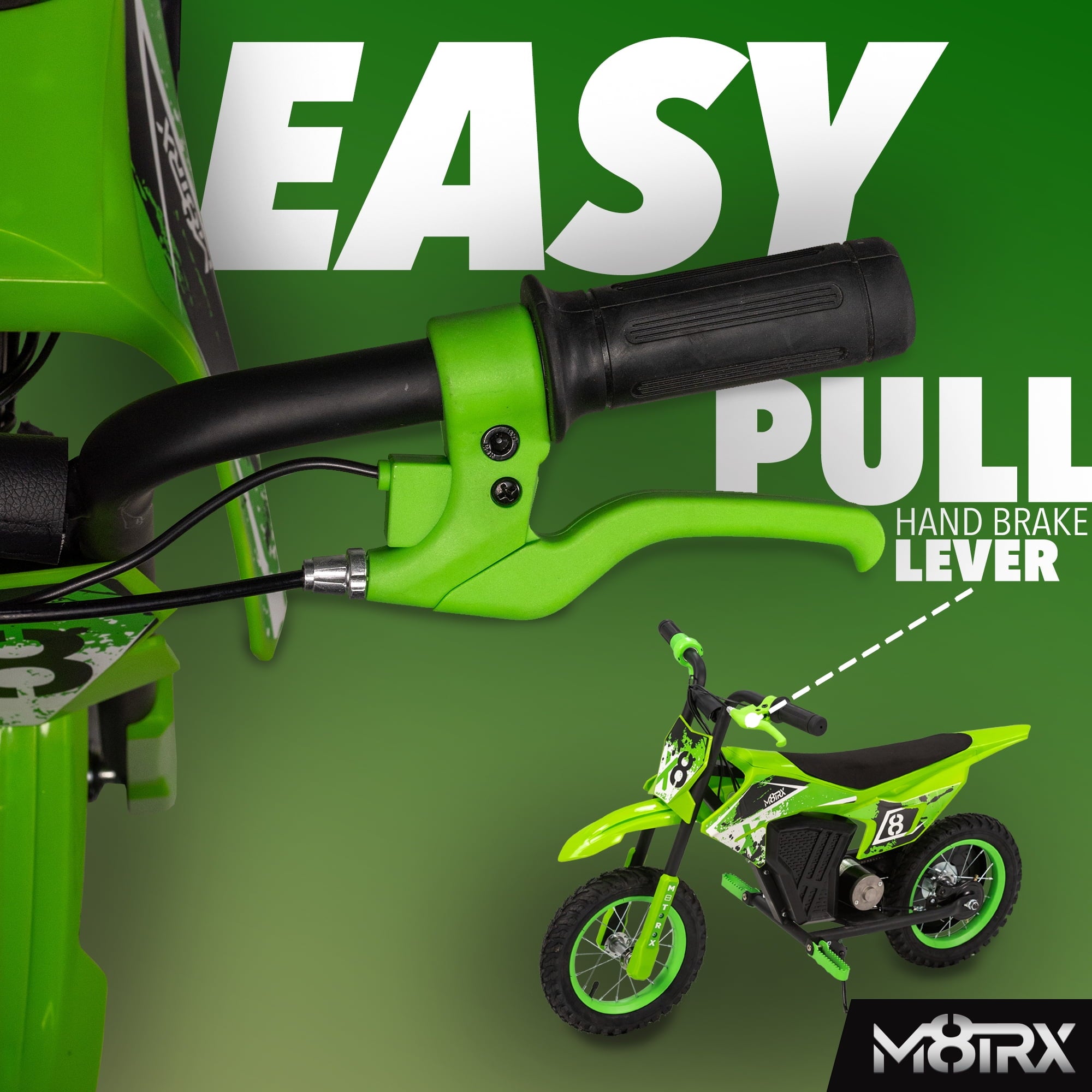 Unleash Adventure with the M8TRX Green 12V Mini Electric Dirt Bike - Perfect for Kids Aged 5 and Up!