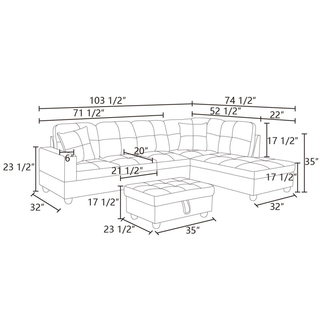 Stylish and Comfortable L-Shaped Convertible Sectional Sofa for Small Spaces - Elegant Black Design (Without Ottoman)