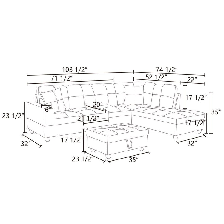 Stylish and Comfortable L-Shaped Convertible Sectional Sofa for Small Spaces - Elegant Black Design (Without Ottoman)