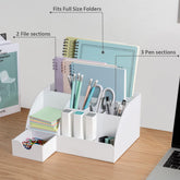 White Desktop Organizer - 9 Compartment Office Desk Accessories Organizer - Pen Holder