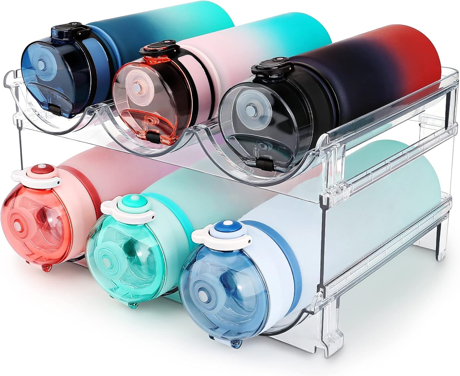 Effortlessly Organize Your Space with Our Stackable Water Bottle Storage Rack - 2-Pack Classic Acrylic Design