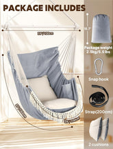 Experience Ultimate Comfort with Our Hammock Chair - Max 500 lbs Capacity, 2 Cushions Included, Stylish Metal Spreader Bar, Portable Design with Side Pocket for Indoor & Outdoor Relaxation