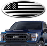 Elevate Your Ride with the Silver American Flag Tailgate Emblem for Ford F150, F250, F350 - Stunning 9 Inch Aluminum Front Grill Badge