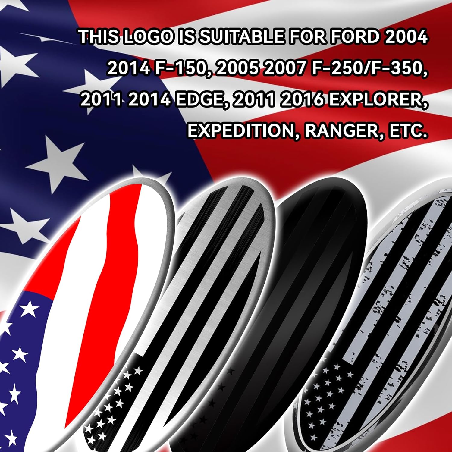 Elevate Your Ride with the Silver American Flag Tailgate Emblem for Ford F150, F250, F350 - Stunning 9 Inch Aluminum Front Grill Badge