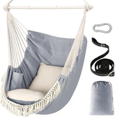 Experience Ultimate Comfort with Our Hammock Chair - Max 500 lbs Capacity, 2 Cushions Included, Stylish Metal Spreader Bar, Portable Design with Side Pocket for Indoor & Outdoor Relaxation