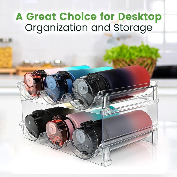 Effortlessly Organize Your Space with Our Stackable Water Bottle Storage Rack - 2-Pack Classic Acrylic Design