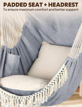 Experience Ultimate Comfort with Our Hammock Chair - Max 500 lbs Capacity, 2 Cushions Included, Stylish Metal Spreader Bar, Portable Design with Side Pocket for Indoor & Outdoor Relaxation