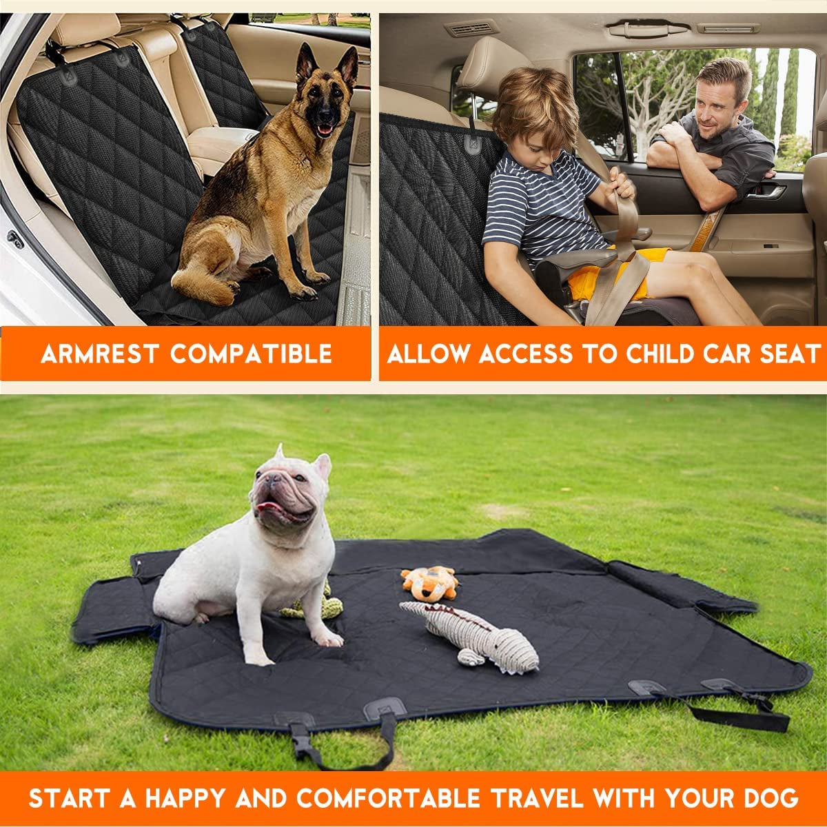 Ultimate Dog Car Seat Cover - Waterproof, Non-Slip Back Seat Protector for Pets & Kids - Universal Fit for Cars, Trucks & SUVs - Black