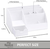 White Desktop Organizer - 9 Compartment Office Desk Accessories Organizer - Pen Holder