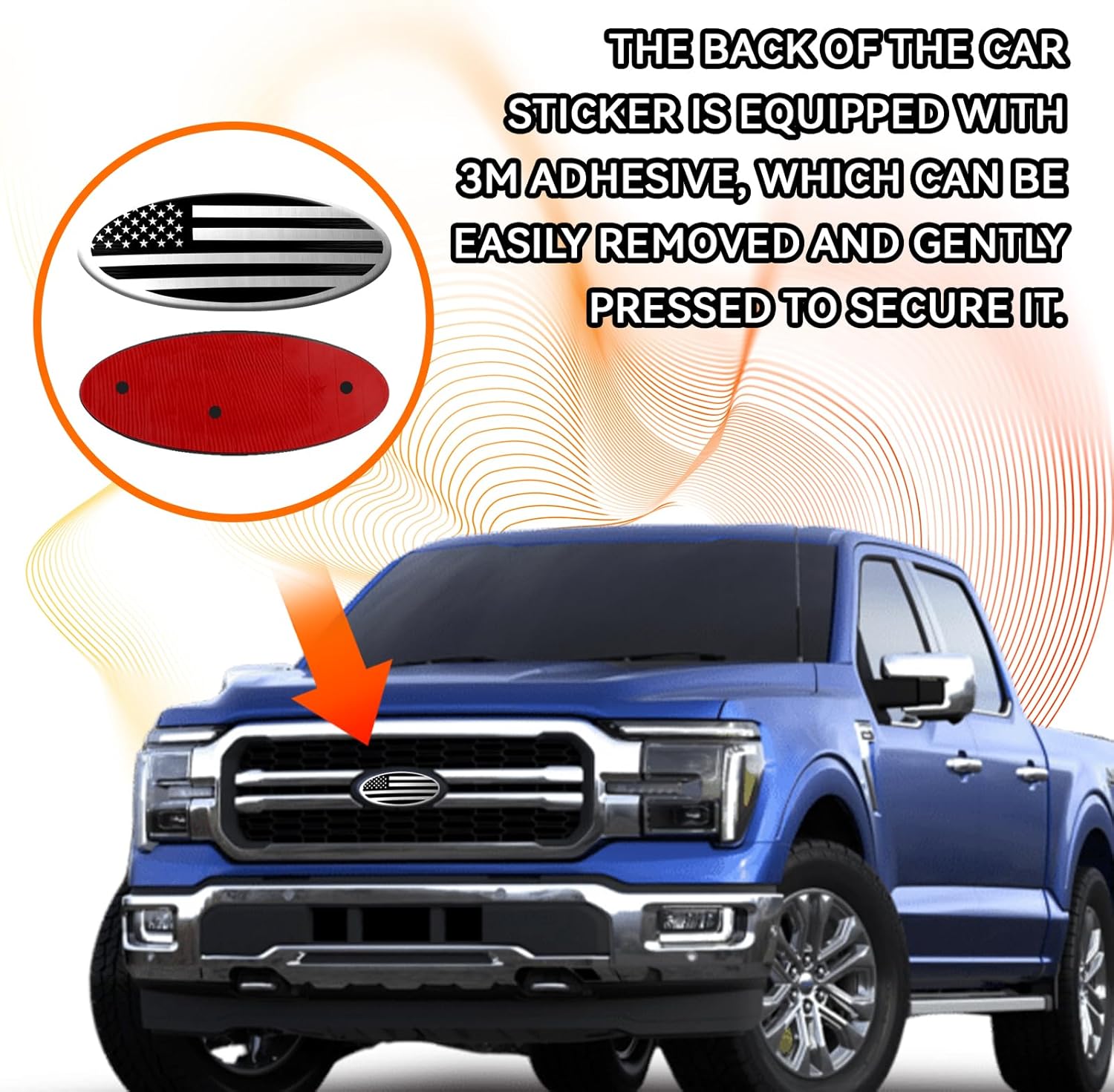 Elevate Your Ride with the Silver American Flag Tailgate Emblem for Ford F150, F250, F350 - Stunning 9 Inch Aluminum Front Grill Badge