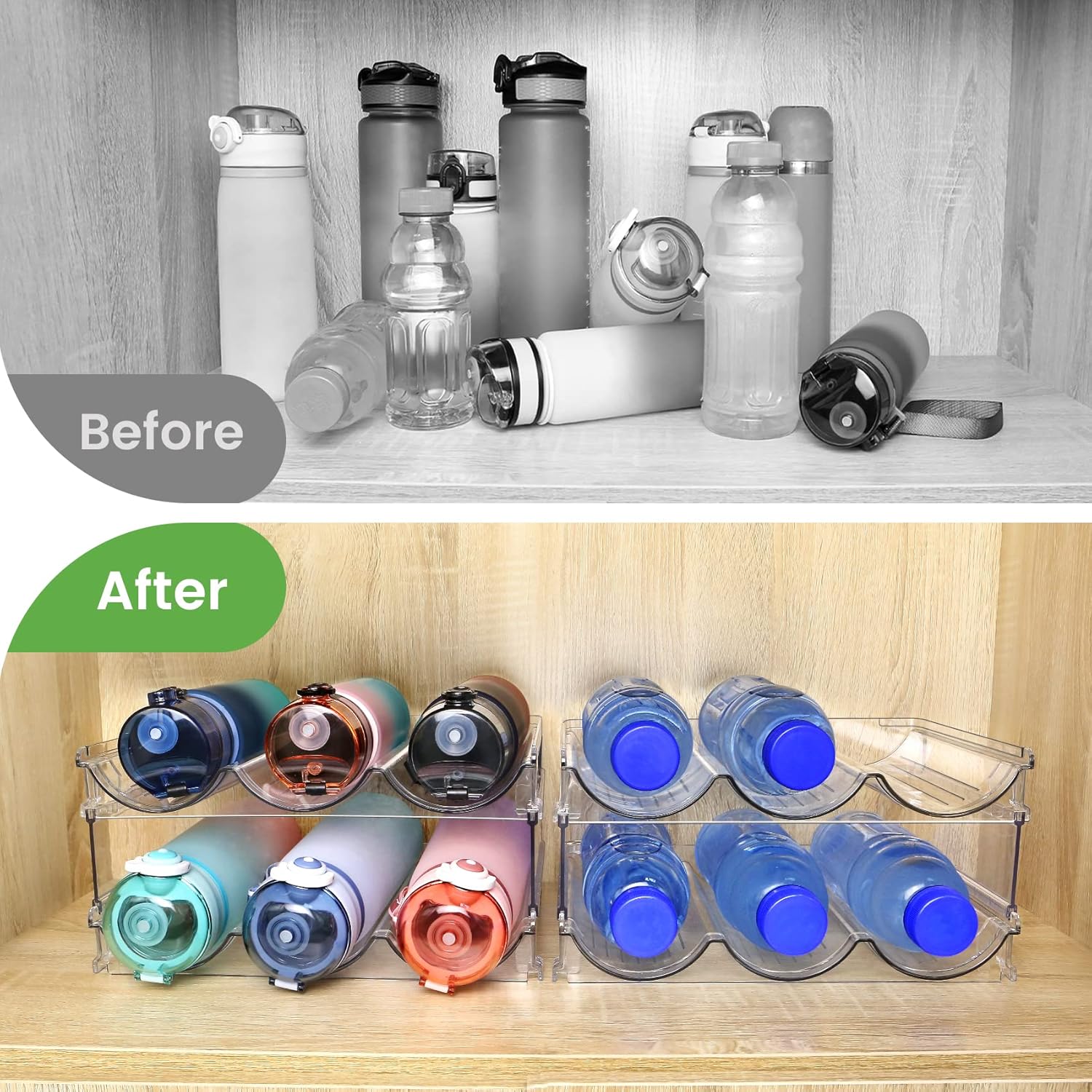 Effortlessly Organize Your Space with Our Stackable Water Bottle Storage Rack - 2-Pack Classic Acrylic Design