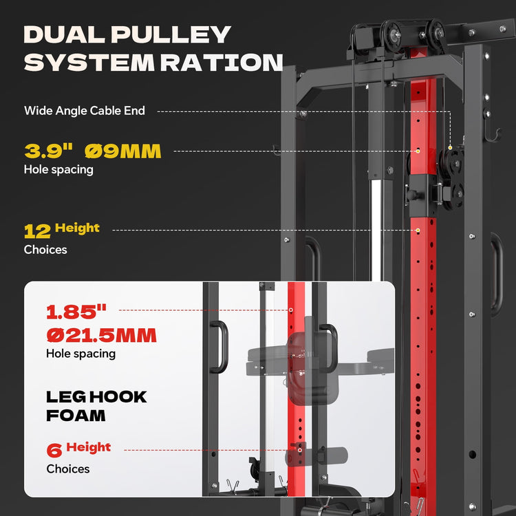 Ultimate Home Gym Machine - All-in-One High/Low Pulley System for Comprehensive Strength Training, Lat Pulldown, Rowing, and Leg Support