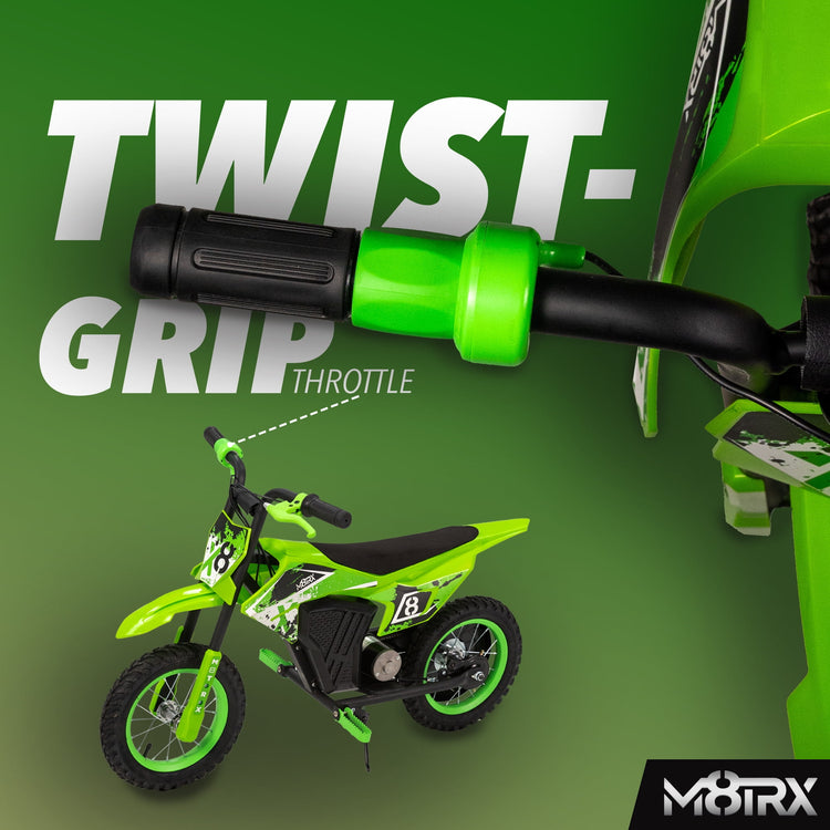Unleash Adventure with the M8TRX Green 12V Mini Electric Dirt Bike - Perfect for Kids Aged 5 and Up!