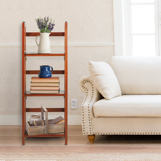 Elegant Mahogany 3-Shelf Folding Bookcase - Perfect for Your Office or Kids Room