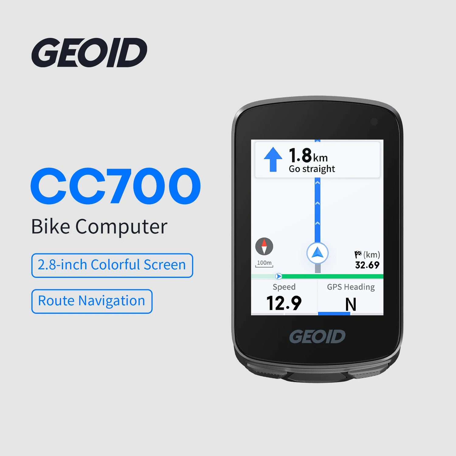 CC700 GPS Bike Computer: 2.8-Inch Waterproof Cycling Navigator with Smart Notifications and Route Planning