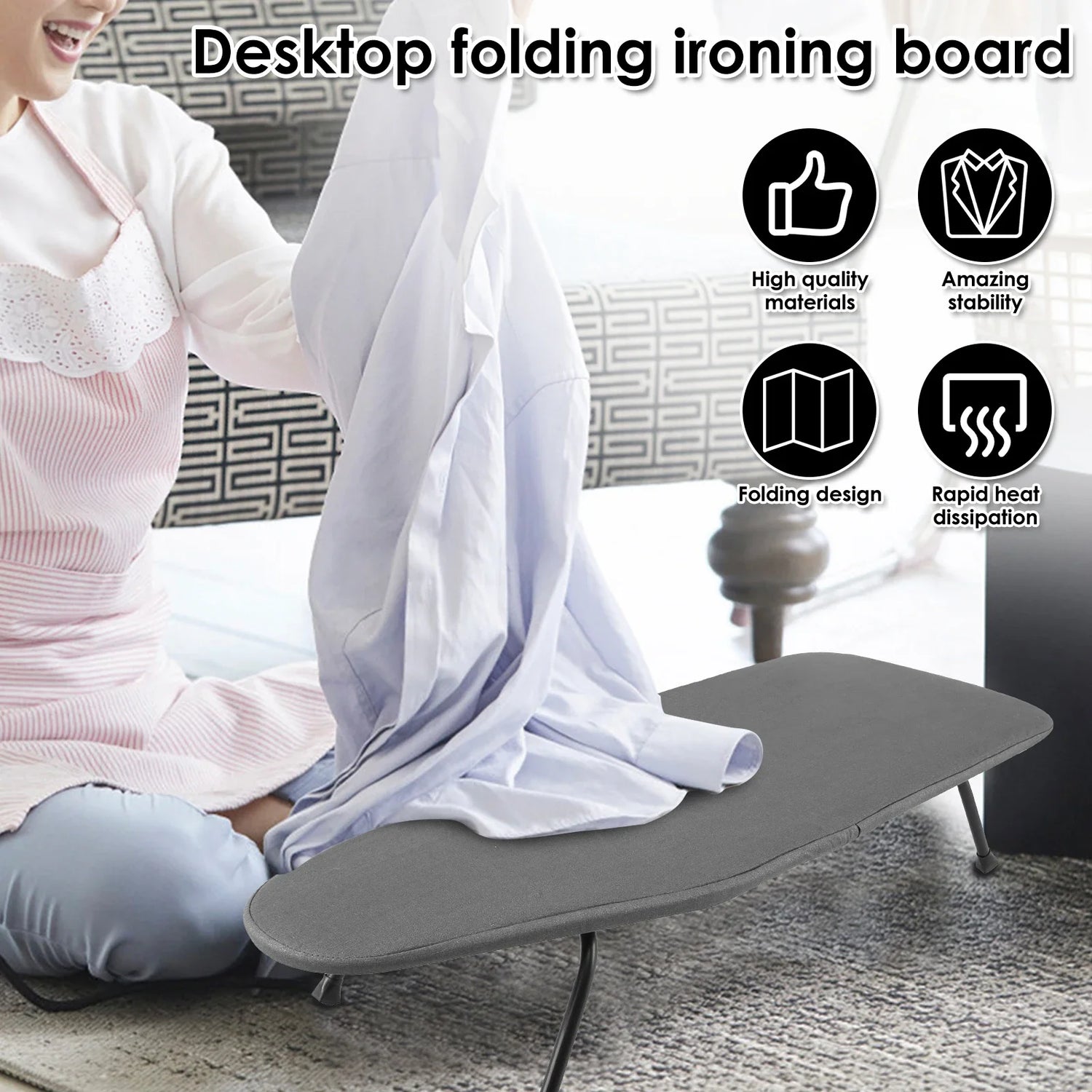 Compact and Portable Tabletop Ironing Board - Foldable Design with Heat Resistant Cover for Effortless Ironing in Small Spaces