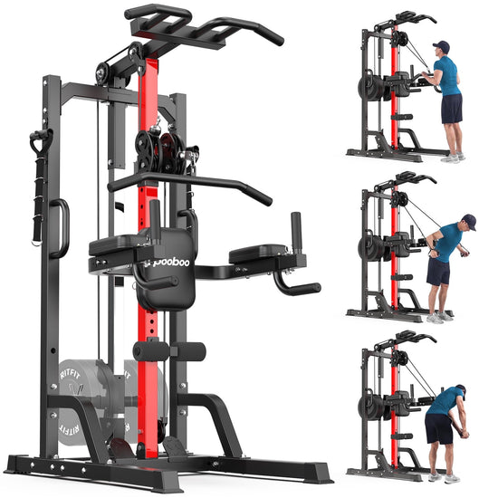 Ultimate Home Gym Machine - All-in-One High/Low Pulley System for Comprehensive Strength Training, Lat Pulldown, Rowing, and Leg Support