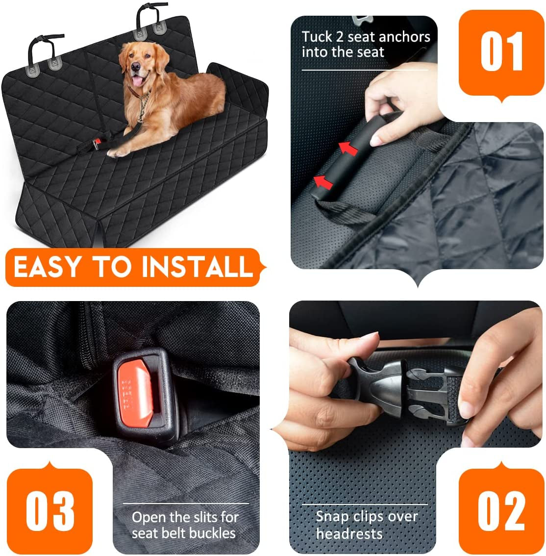 Ultimate Dog Car Seat Cover - Waterproof, Non-Slip Back Seat Protector for Pets & Kids - Universal Fit for Cars, Trucks & SUVs - Black