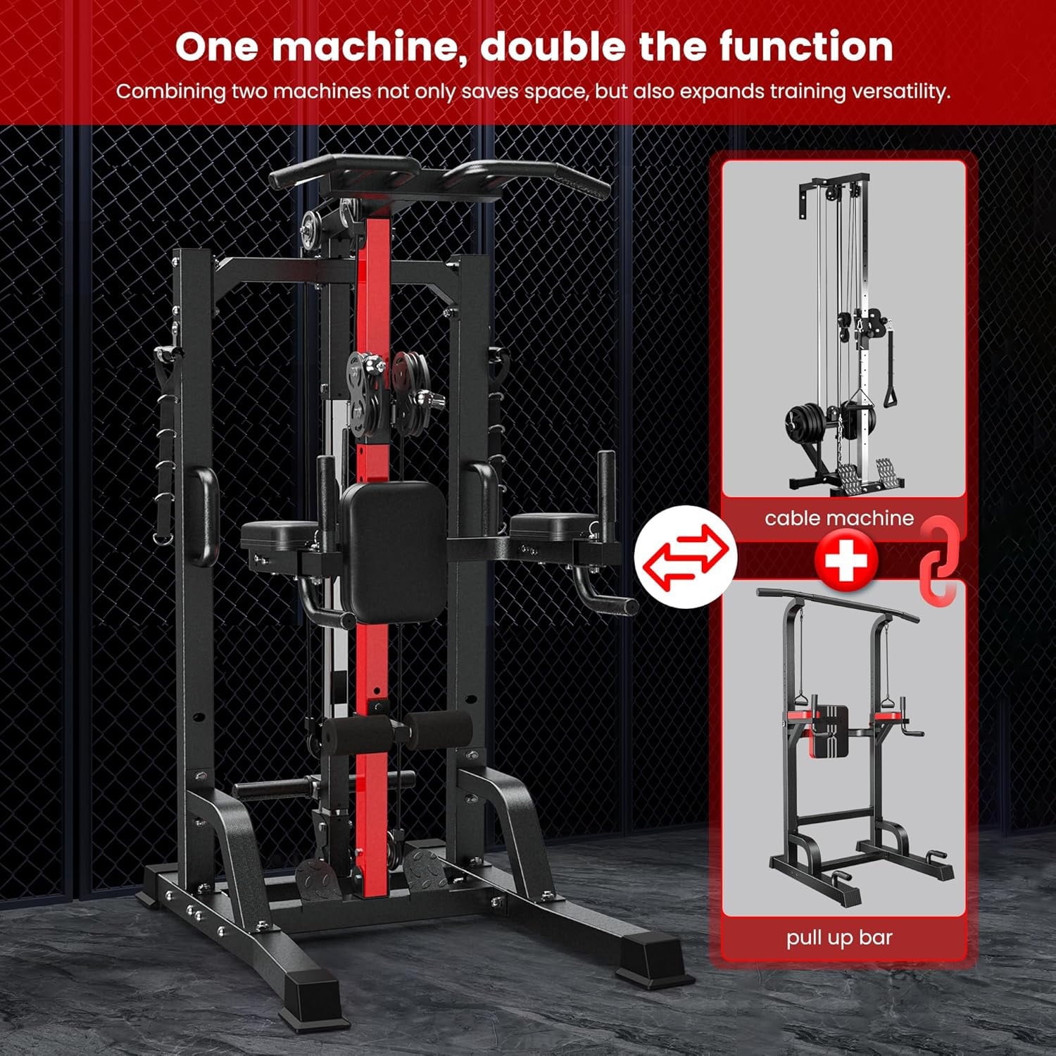 Ultimate Home Gym Machine - All-in-One High/Low Pulley System for Comprehensive Strength Training, Lat Pulldown, Rowing, and Leg Support