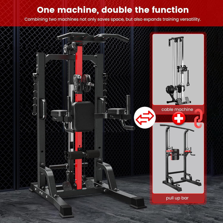 Ultimate Home Gym Machine - All-in-One High/Low Pulley System for Comprehensive Strength Training, Lat Pulldown, Rowing, and Leg Support