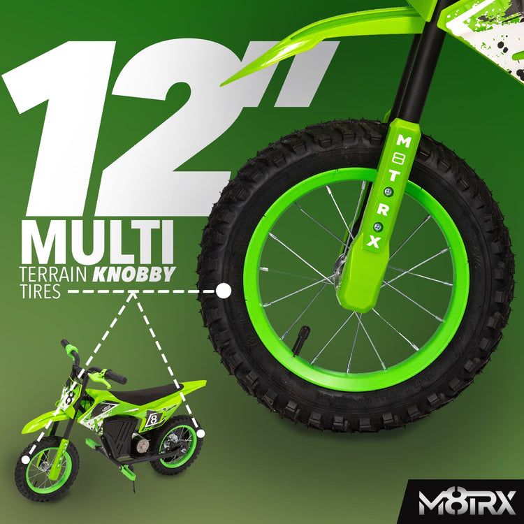 Unleash Adventure with the M8TRX Green 12V Mini Electric Dirt Bike - Perfect for Kids Aged 5 and Up!
