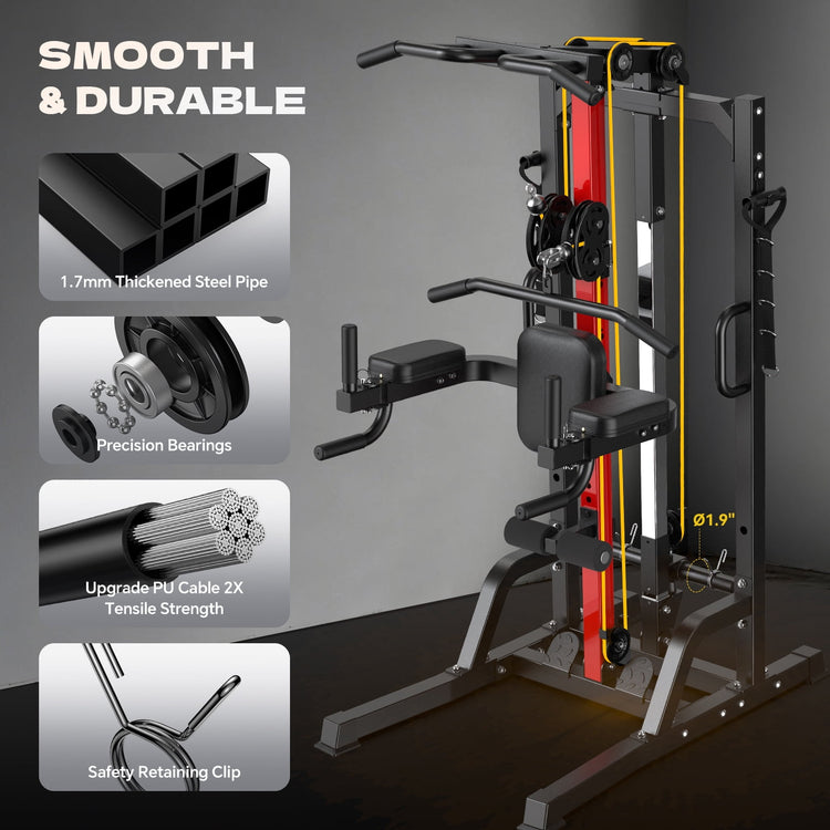 Ultimate Home Gym Machine - All-in-One High/Low Pulley System for Comprehensive Strength Training, Lat Pulldown, Rowing, and Leg Support
