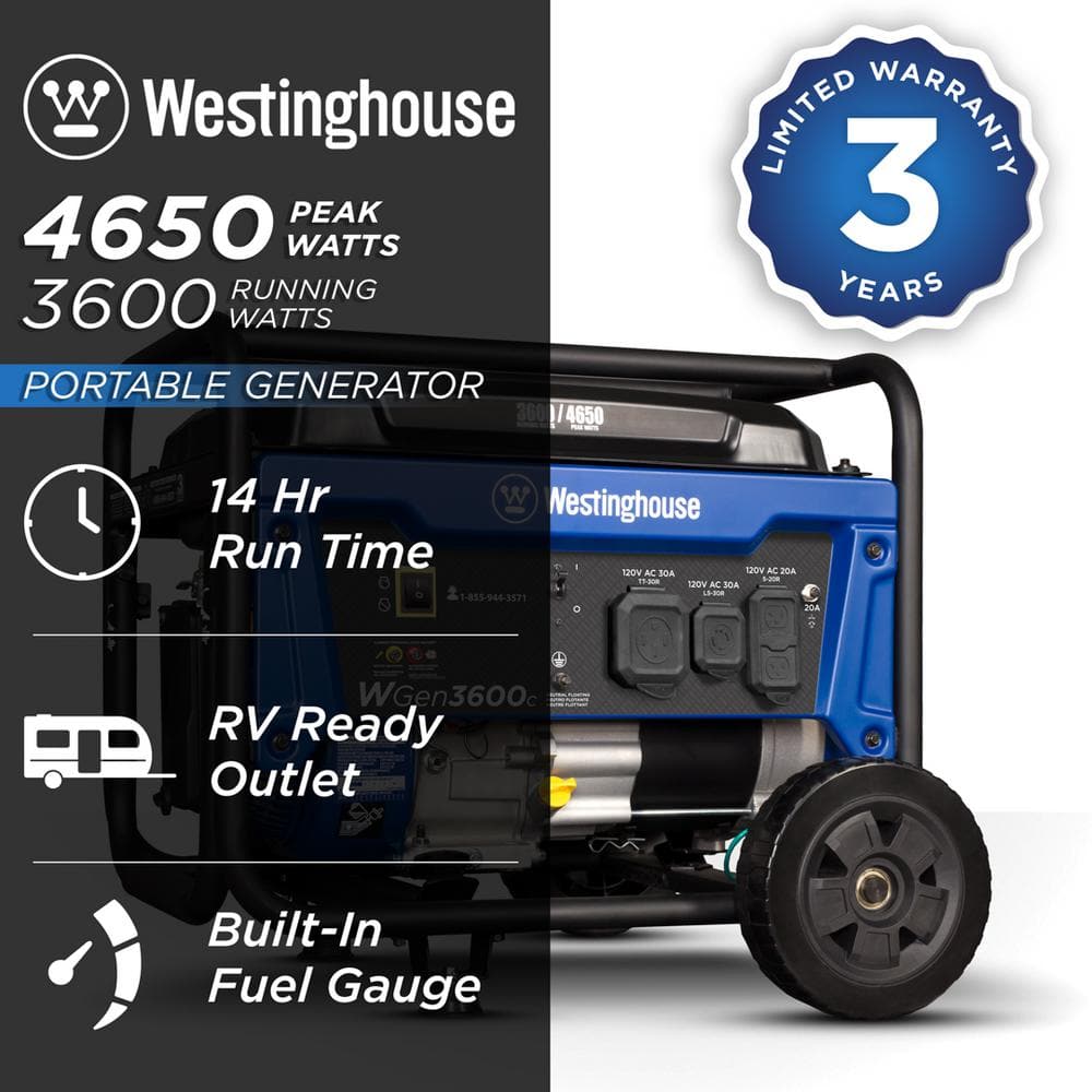 Power Up Anywhere: 4,650W Portable Gas Generator with CO Sensor & Wheel Kit for Easy Transport